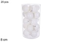 Pack 20 bolas blanca brillo/mate/purpurina cilindro 8 cm