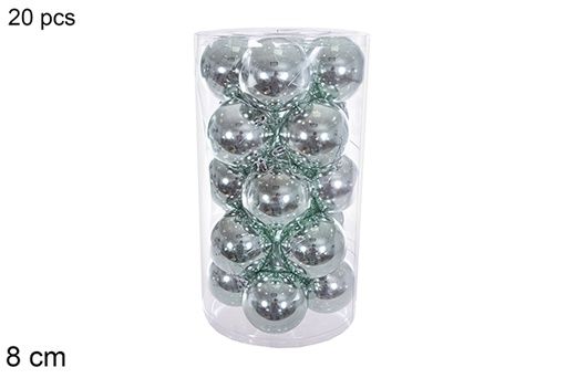 [116340] Pack 20 mint green glitter balls in cylinder 8 cm 