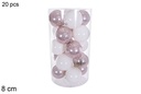 Pack 20 bolas oro rosa/blanca brillo cilindro 8 cm