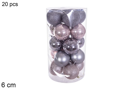 [116352] Pack 20 rose gold/glossy/matte gray balls cylinder 6 cm