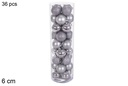 Pack 36 bolas gris brillo/mate/purpurina cilindro 6 cm
