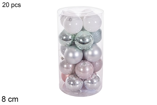 [116358] Pack 20 rose gold/silver/mint green/white glitter/matte/glitter balls cylinder 8 cm
