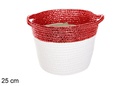Cesto in corda di cotone con carta rossa e manici 25 cm