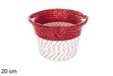 Cesto in corda di cotone con carta rossa e manici 20 cm