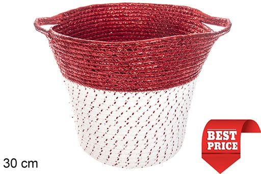 [116372] Cesto in corda di cotone con carta rossa e manici 30 cm