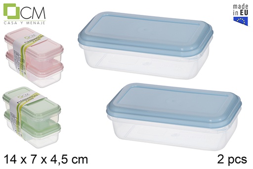 [116593] Pack 2 rectangular lunch box with pastel colors lid 14x7 cm