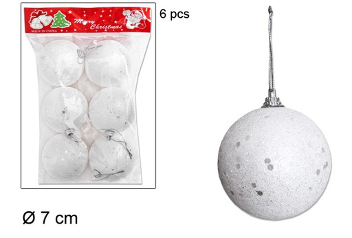 [017226] Pack 6 bolas blancas Navidad 7 cm