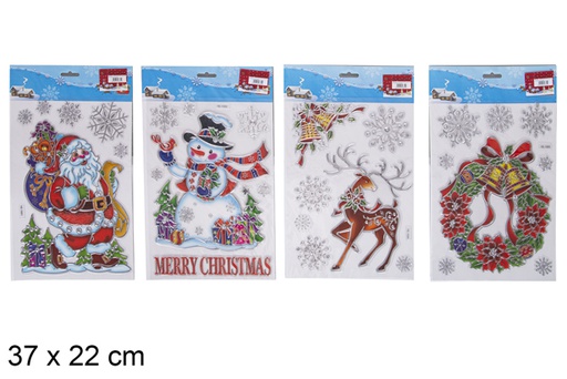 [116743] Adhesivos Papa Noel y muñecos de nieve dorado decorar ventana 37x22 cm