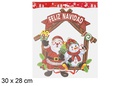 Colgante Papa Noel con muñeco de nieve en portal 30x28 cm