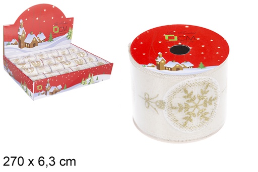 [116788] White Christmas ribbon decorated with  snowflakes 270x6,3 cm