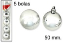 Pack 5 bolas Navidad plata glossy 50 mm