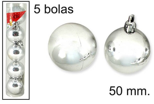 [048375] 5 bolas navidad plata 50mm glossy