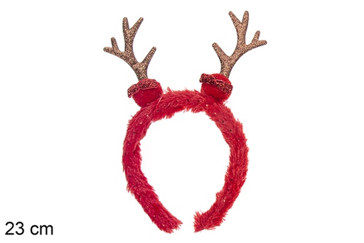 [116851] Red Christmas headband with rose gold horns 23cm