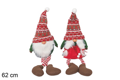 [116914] Gnomo Navidad verde/rojo con patas colgantes 62 cm 