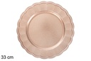 Bajo plato decorativo puntos oro rosa brillo 33 cm 