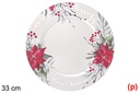 Bajo plato decorado flor Pascua plata brillo 33 cm