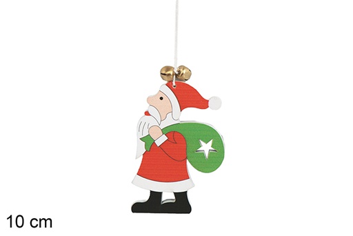 [116964] Ciondolo in legno Babbo Natale con sacco 10 cm