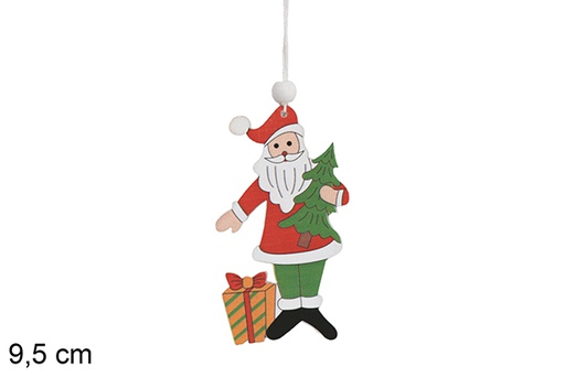 [116965] Colgante madera Papa Noel con paquete de regalo 9,5 cm