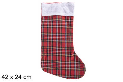 [117035] Christmas sock checkered white border 42x24 cm