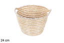 Cesta redonda cuerda de papel natural/plata con asas 24 cm