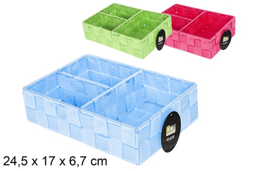 [117083] Panier en nylon avec 3 séparateurs couleurs assorties 24,5x17 cm