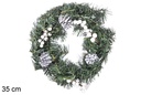 Coroa de neve em PVC verde com abacaxi e frutas vermelhas com 10 luzes LED de 35 cm