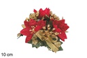 Portavela Navidad decorado lazos y flores rojo/oro 10 cm  