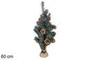 Arbolito verde PVC decorado con piñas en caja de madera 60 cm