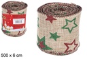 Brown Christmas ribbon decorated with stars 500x6 cm