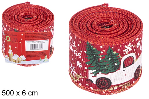 [117182] Ruban de Noël voiture décorée avec sapin 500x6 cm