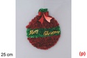 Boule de Noël en guirlande rouge décorée Joyeux Noël 25 cm