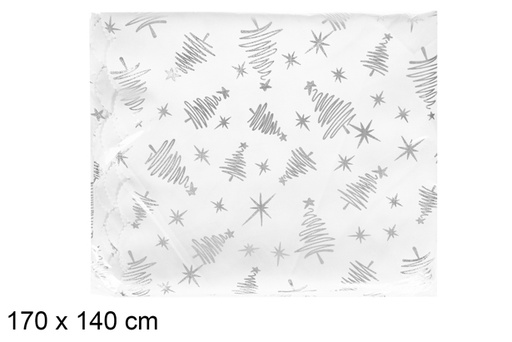 [117245] Mantel decorado árbol Navidad plata 170x140 cm