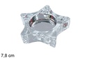 Portavela cristal estrella Navidad plata 7,8 cm