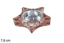 Portavela cristal estrella Navidad oro rosa 7,8 cm