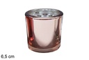 Portacandela natalizio rotondo in vetro oro rosa 6,5 ​​cm