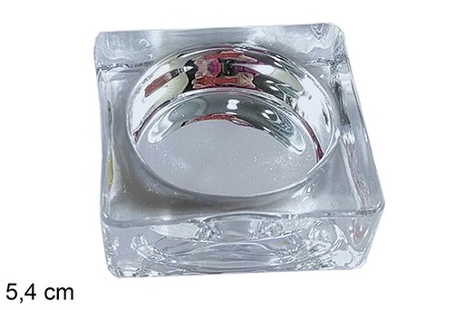 [117291] Portavela cristal cuadrada navidad plata 5.4cm