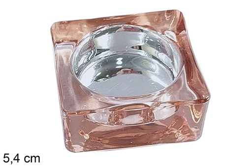 [117294] Square glass Christmas candle holder rose gold 5.4cm