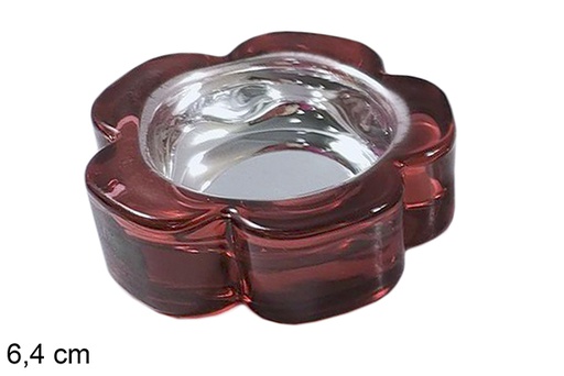 [117303] Red Christmas flower glass candle holder 6,4 cm