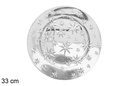 Bajo plato plástico redondo decorado estrellas plata 33 cm