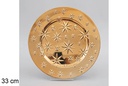 Bajo plato plástico redondo decorado estrellas oro 33 cm  
