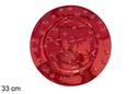 Bajo plato plástico redondo decorado estrellas rojo 33 cm 