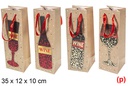 Bolsa botella vino marrón decorada surtida 35x12 cm