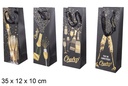 Bolsa botella vino negra decorada surtida 35x12 cm