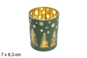 Portavela cristal verde/oro rosa decorada árbol 7x8,3 cm