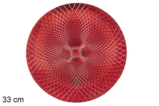 [117456] Red round plate embossed edge 33 cm