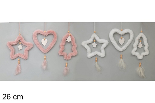 [117459] Assorted white/pink Christmas pendant 26 cm