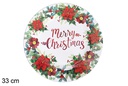 Plato redondo blanco decorado con flores de Navidad 33 cm