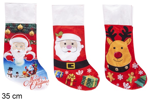[117472] Red/white Christmas stocking assorted 35 cm