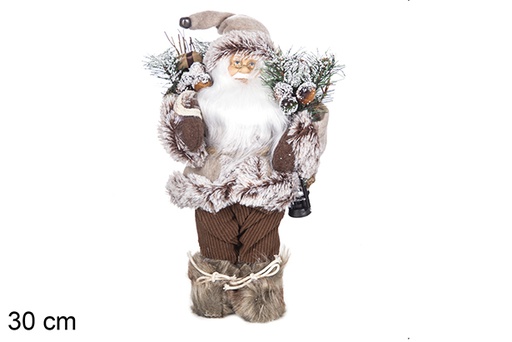 [117485] Brown Santa Claus with bag, snowshoes and lantern 30 cm
