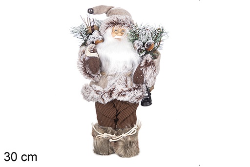 [117485] PAPA NOEL MARRÓN CON SACO, RAQUETAS Y LINTERNA 30 CM 